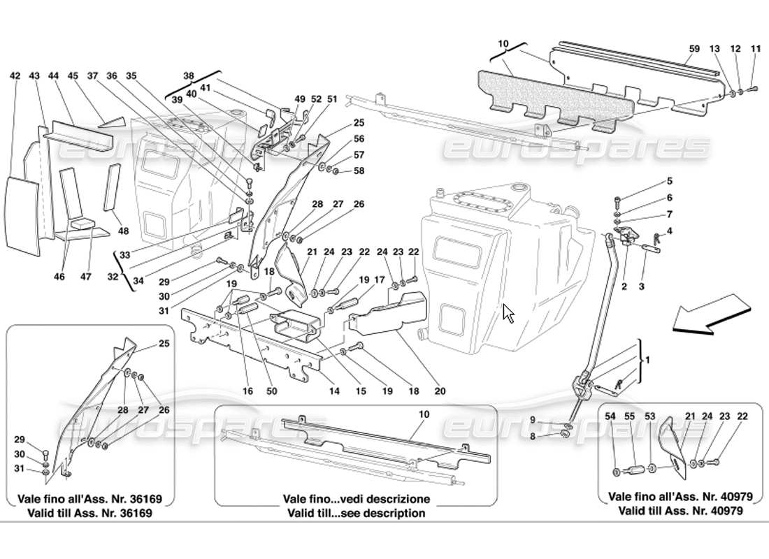 ferrari 360 modena fijación y protección de tanques de combustible diagrama de piezas