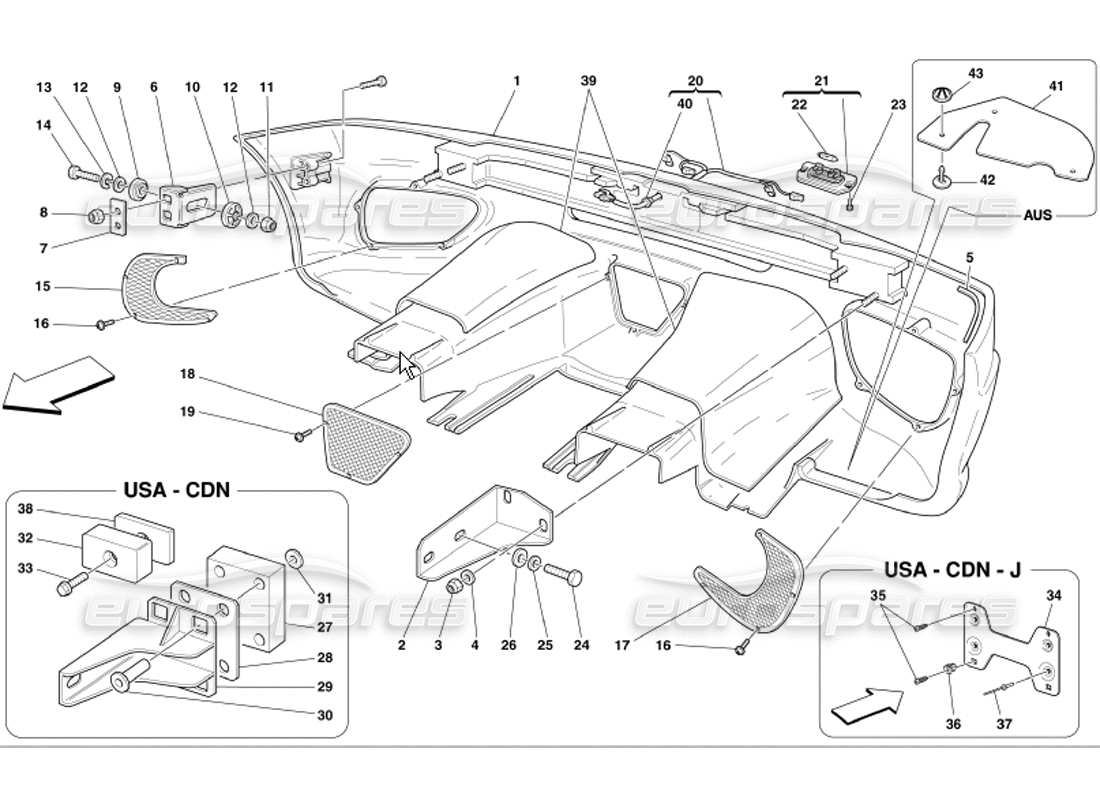 ferrari 360 modena diagrama de piezas del parachoques trasero