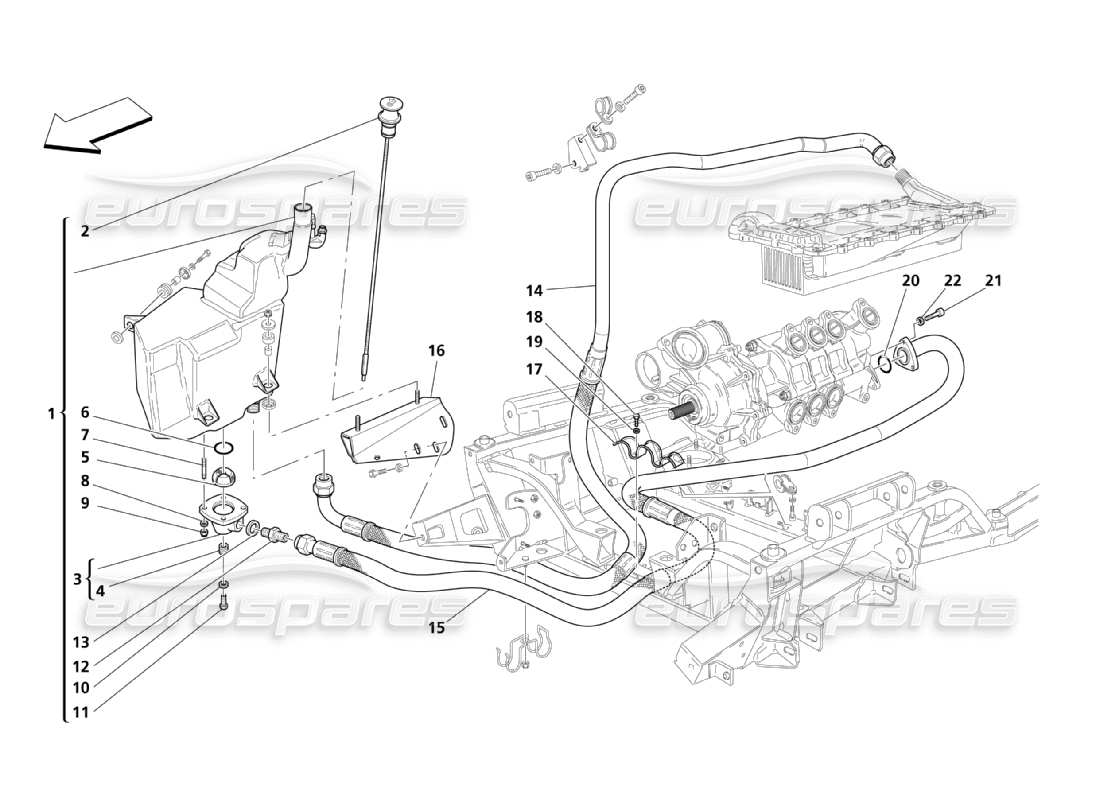 maserati qtp. (2003) 4.2 lubricación: tuberías y recuperación diagrama de piezas