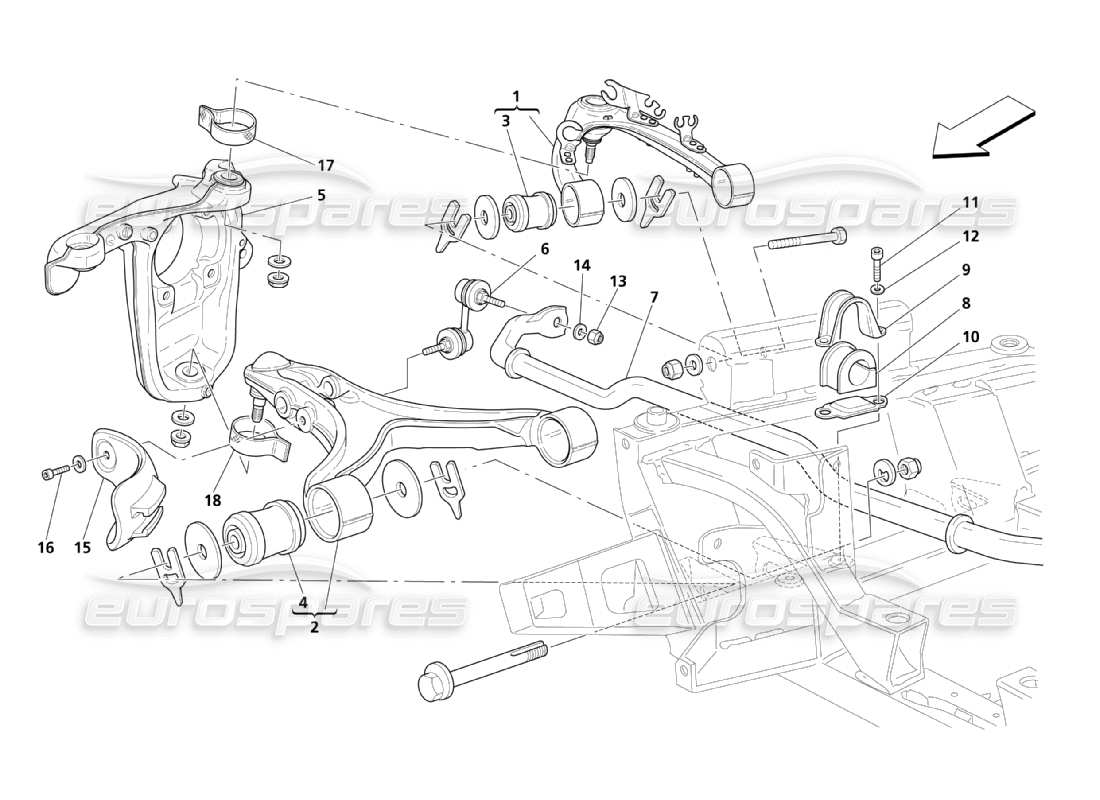 maserati qtp. (2003) 4.2 piezas de suspensión delantera diagrama
