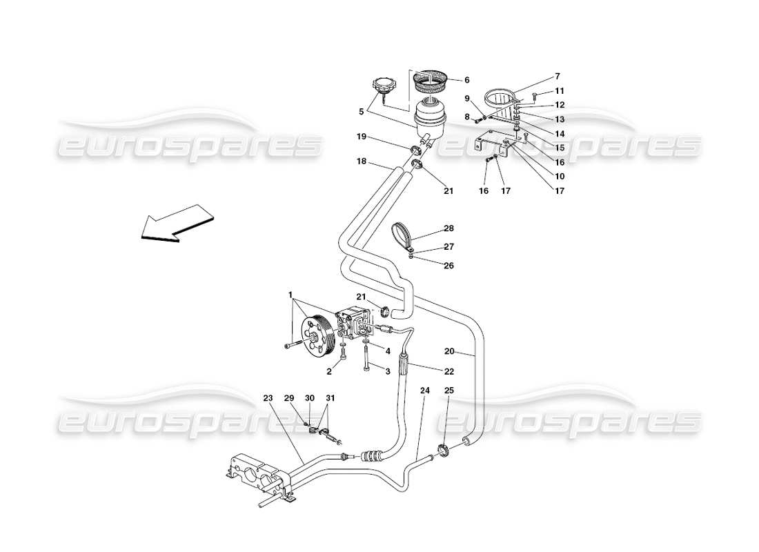 ferrari 430 challenge (2006) diagrama de piezas del tanque y la bomba de dirección hidráulica