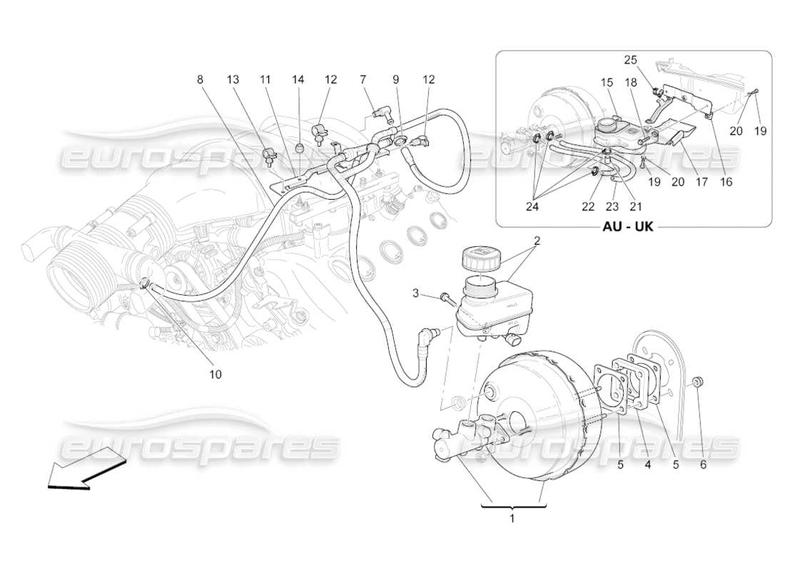 maserati grancabrio (2010) 4.7 brake servo system diagrama de piezas