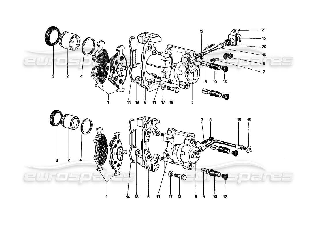 ferrari 328 (1985) pinzas para frenos delanteros y traseros diagrama de piezas