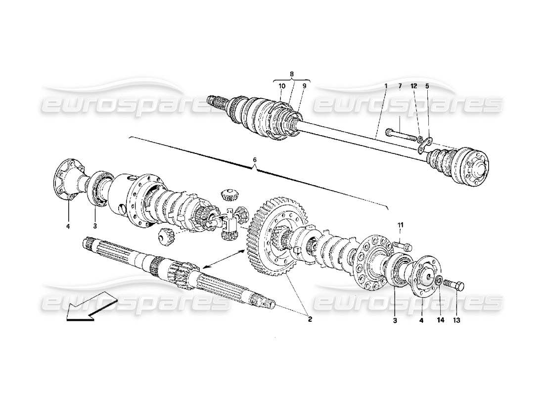 ferrari 348 (2.7 motronic) diferencial y semiejes diagrama de piezas