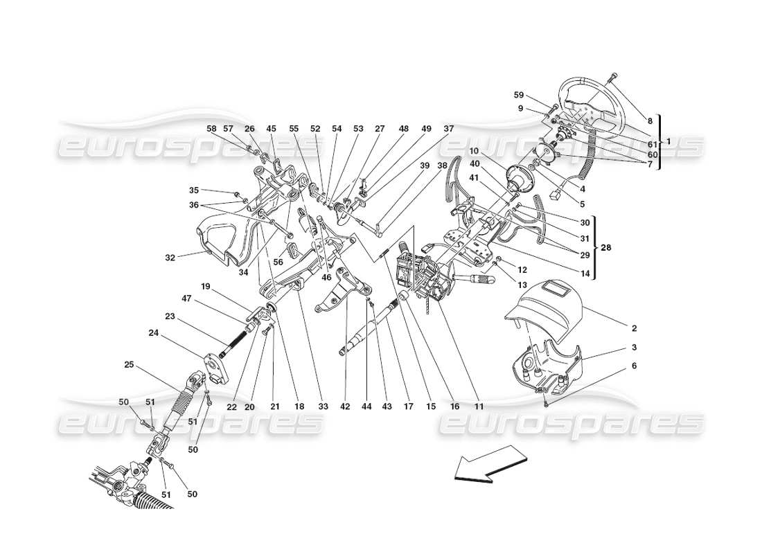 ferrari 430 challenge (2006) diagrama de piezas de la columna de dirección
