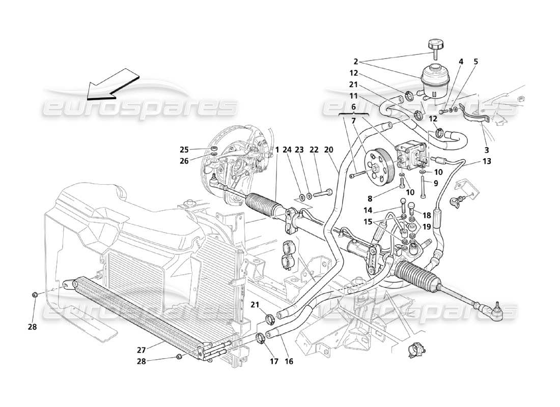 maserati qtp. (2003) 4.2 diagrama de piezas de la caja de dirección y la bomba de servocontrol