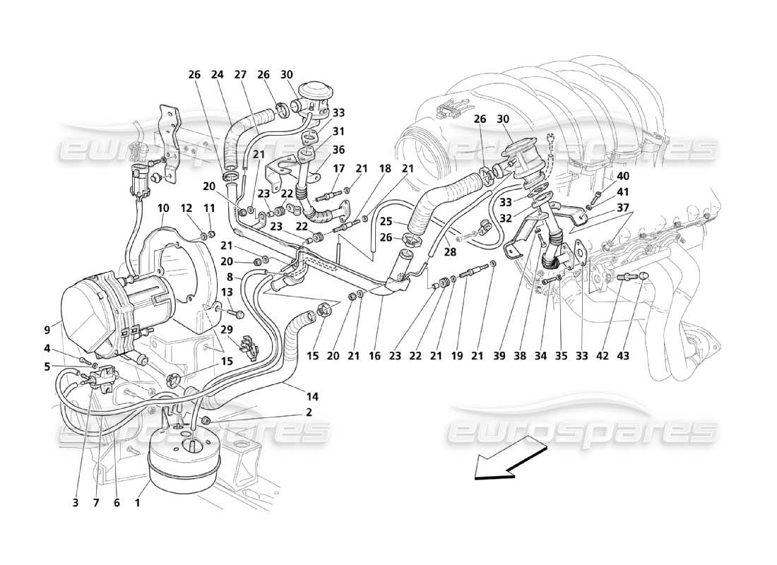 maserati qtp. (2003) 4.2 diagrama de piezas del sistema de aire adicional