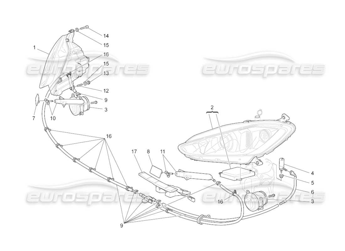 maserati grancabrio (2010) 4.7 diagrama de piezas de los grupos de faros