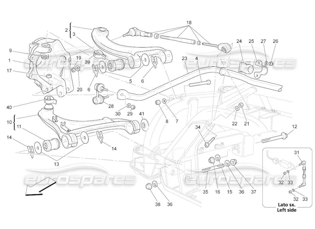 maserati grancabrio (2010) 4.7 diagrama de piezas de la suspensión trasera