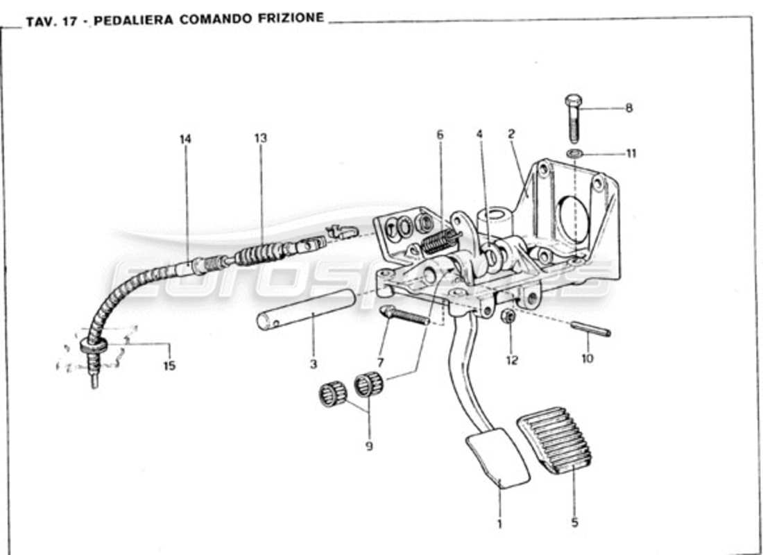 ferrari 246 gt series 1 tablero de pedales - control de embrague diagrama de piezas