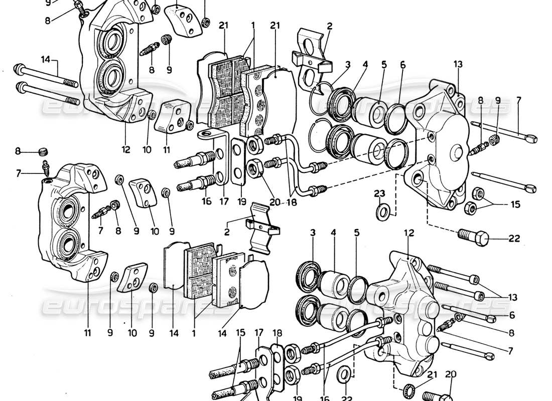 ferrari 365 gtb4 daytona (1969) front & rear brake calipers part diagram