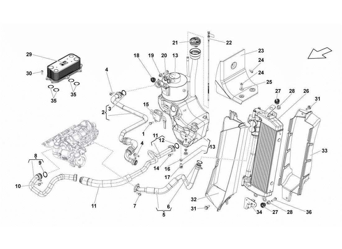 lamborghini gallardo sts ii sc radiador del sistema de aceite diagrama de piezas