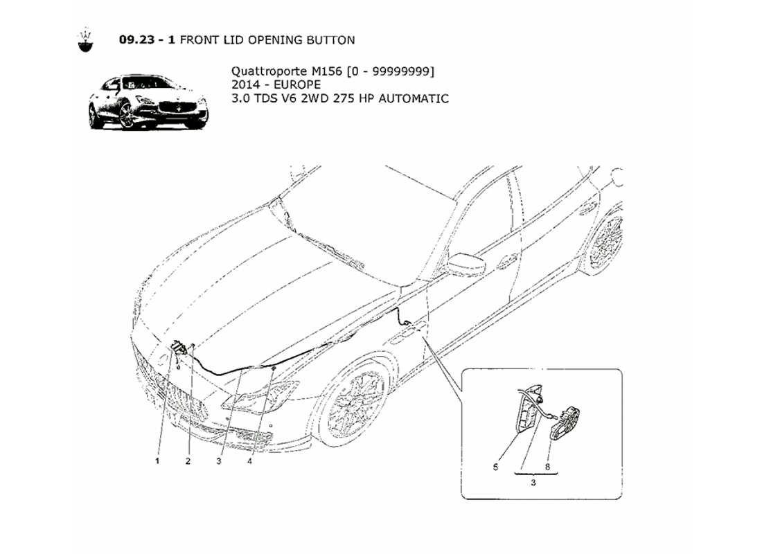 maserati qtp. v6 3.0 tds 275bhp 2014 diagrama de piezas del botón de apertura de la tapa frontal