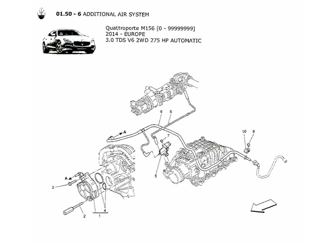 maserati qtp. v6 3.0 tds 275bhp 2014 diagrama de piezas del sistema de aire adicional