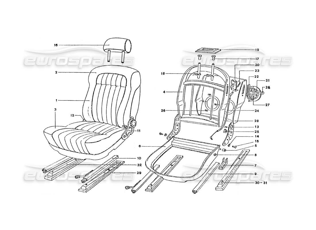 ferrari 365 gt4 2+2 coachwork diagrama de piezas de los asientos delanteros