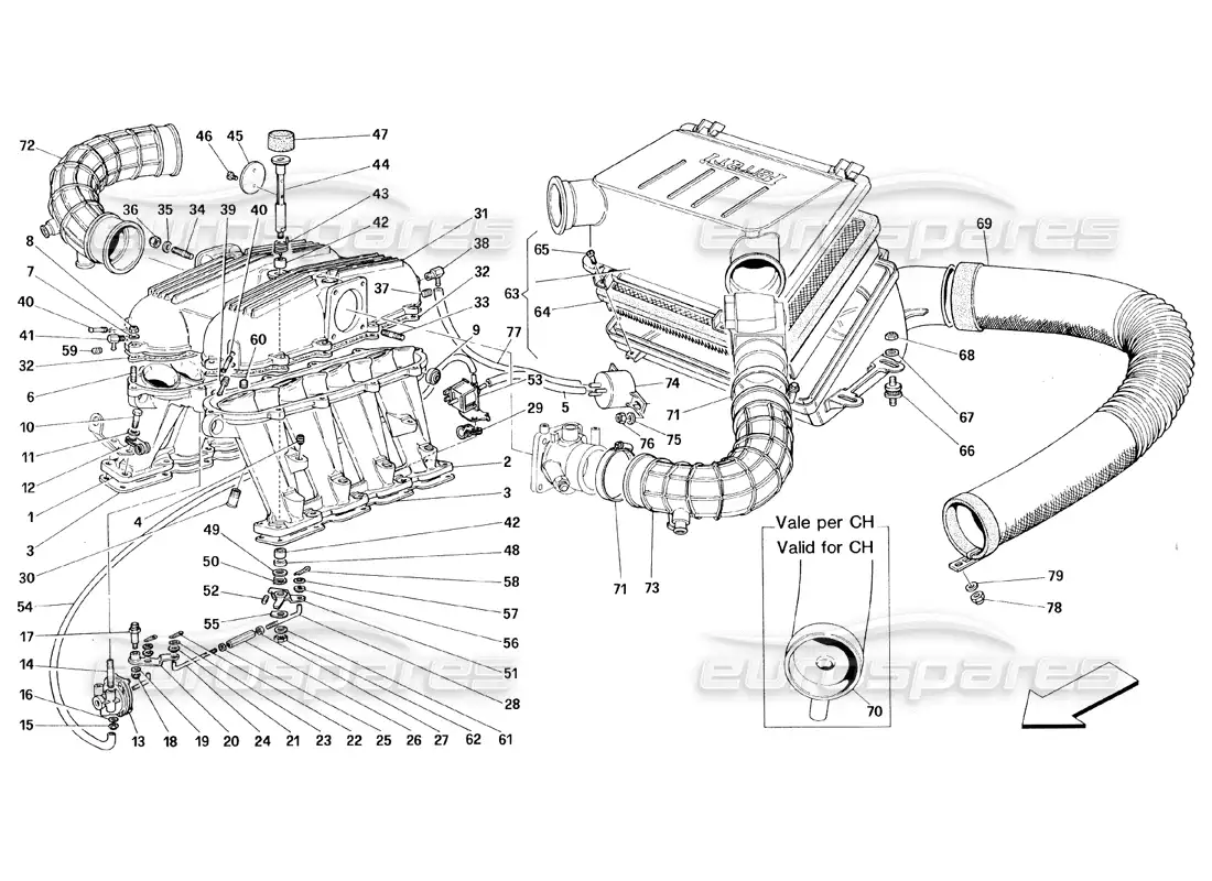 ferrari 348 (1993) tb / ts colectores y toma de aire diagrama de piezas