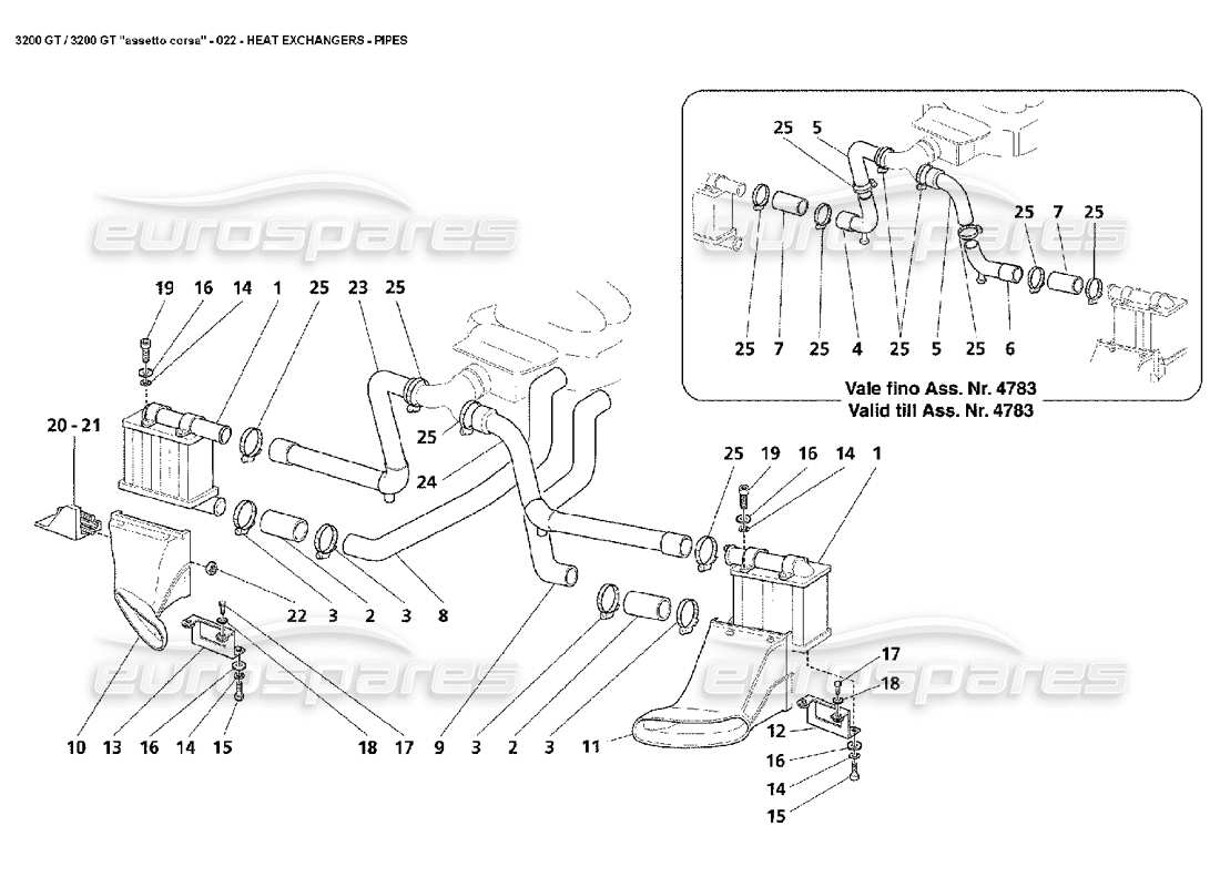 maserati 3200 gt/gta/assetto corsa intercambiadores de calor: diagrama de piezas de tuberías