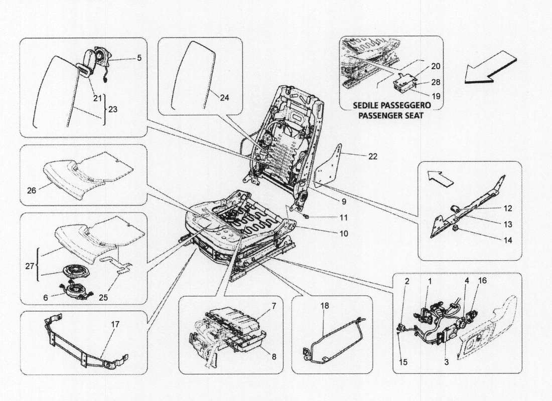 maserati qtp. v6 3.0 bt 410bhp 2wd 2017 asientos delanteros: mecánica y electrónica diagrama de piezas