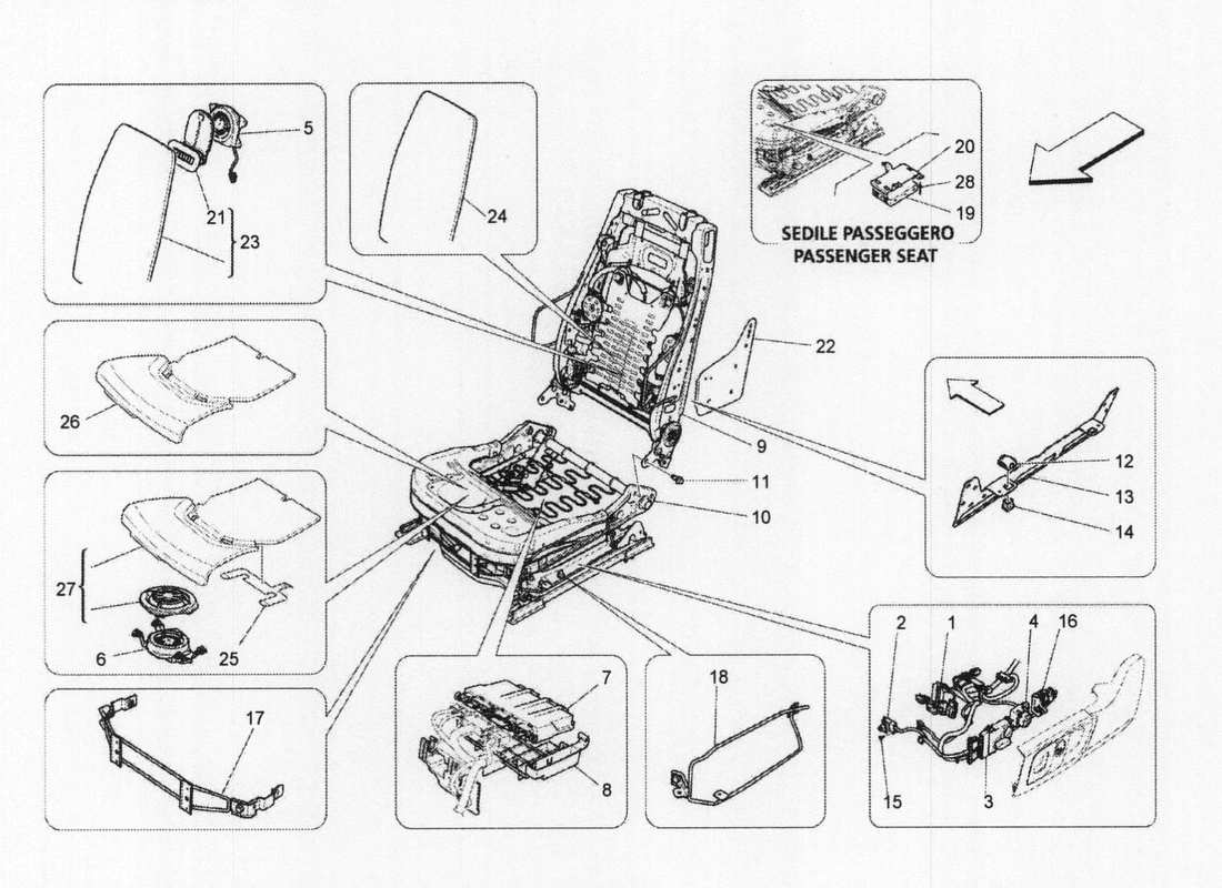 maserati qtp. v6 3.0 bt 410bhp 2wd 2017 asientos delanteros: diagrama de piezas de mecánica y electrónica