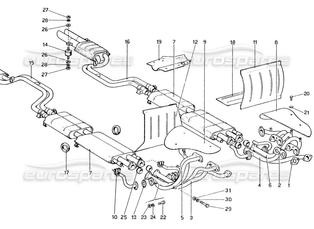 ferrari 365 gtc4 (mechanical) sistema de escape diagrama de piezas