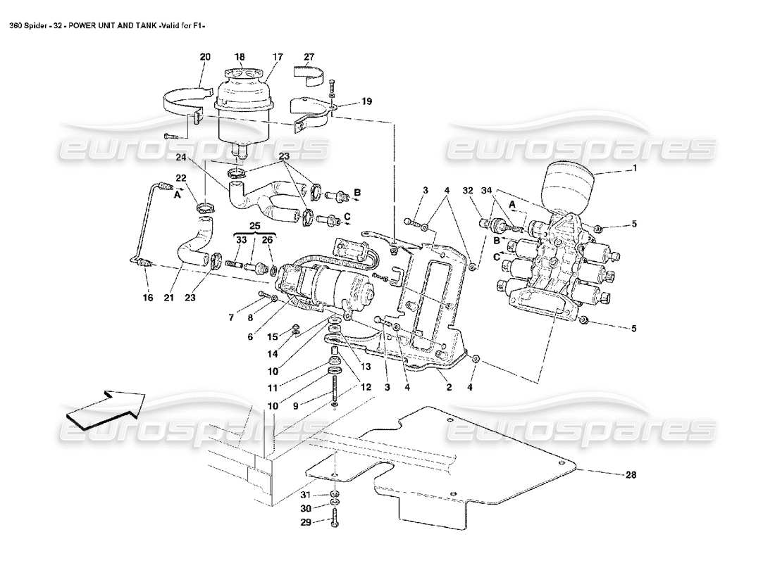 ferrari 360 spider diagrama de piezas de la unidad de potencia y el tanque