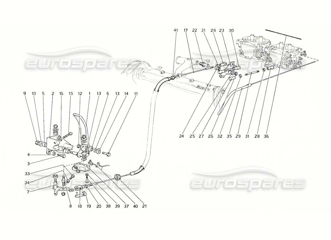 ferrari 308 gt4 dino (1976) control de aceleración (2 distribuidores) diagrama de piezas