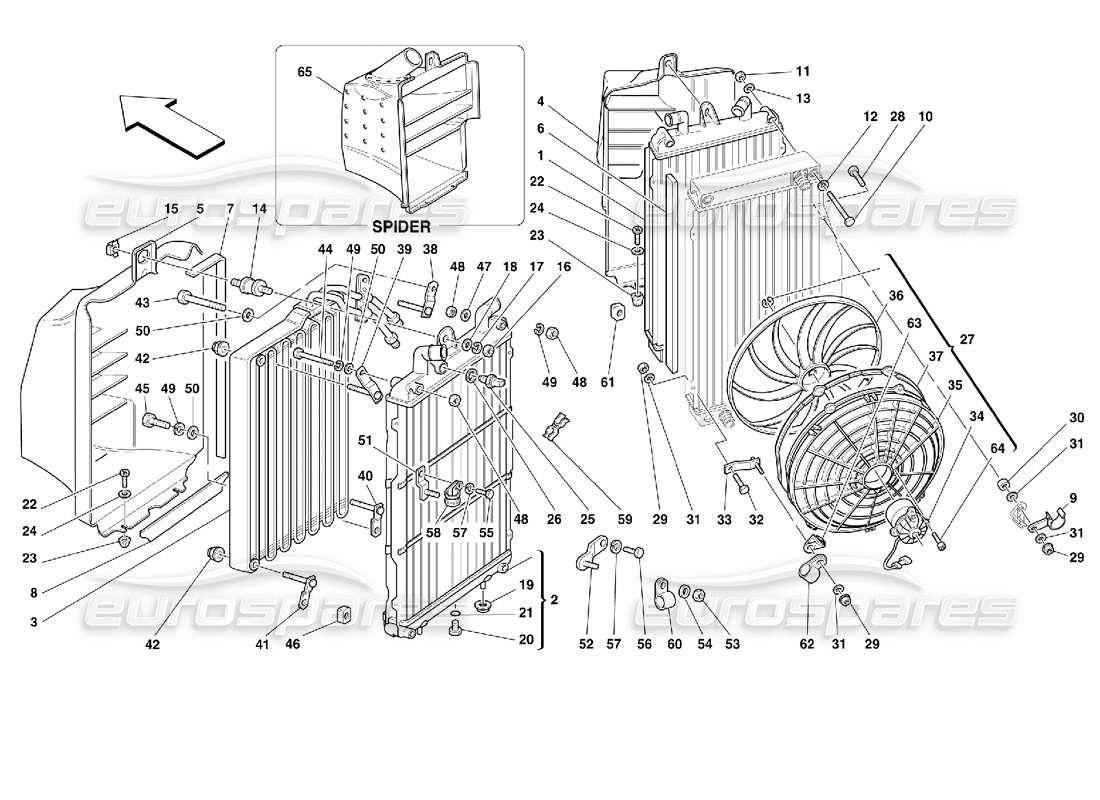 ferrari 355 (2.7 motronic) diagrama de piezas de los radiadores del sistema de refrigeración
