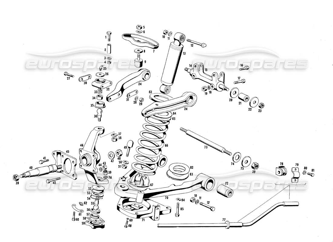 maserati qtp.v8 4.7 (s1 & s2) 1967 diagrama de piezas de la suspensión delantera