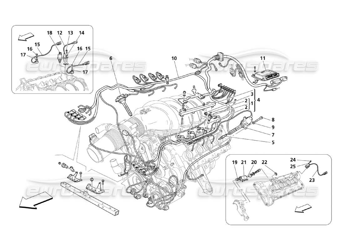 maserati qtp. (2003) 4.2 control electrónico: diagrama de piezas de inyección y verificación de fases