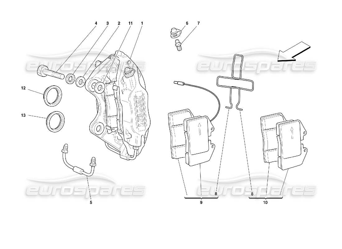 ferrari 355 (2.7 motronic) pinzas para frenos delanteros y traseros diagrama de piezas