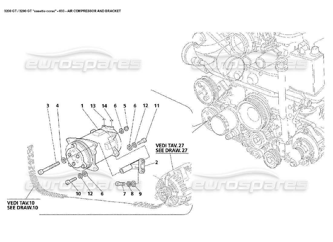 maserati 3200 gt/gta/assetto corsa diagrama de piezas del compresor de aire y del soporte