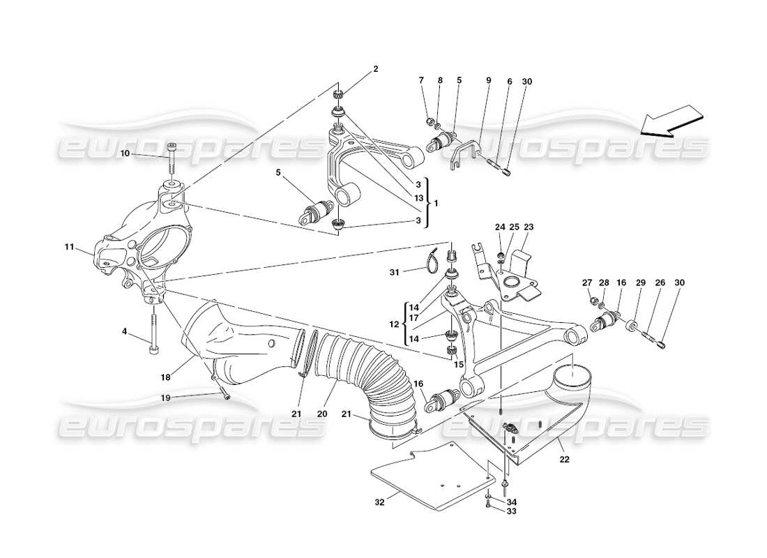 ferrari 430 challenge (2006) suspensión delantera - diagrama de piezas de horquillas