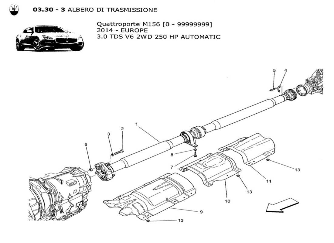 maserati qtp. v6 3.0 tds 250bhp 2014 diagrama de piezas del eje de transmisión