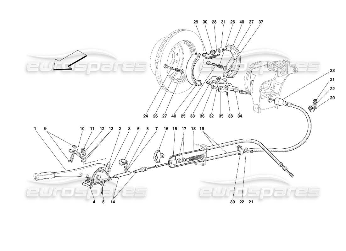ferrari 355 (2.7 motronic) diagrama de piezas del control del freno de mano