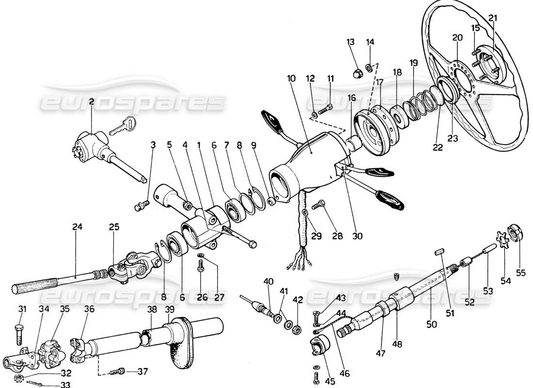 ferrari 365 gtb4 daytona (1969) control de dirección diagrama de piezas