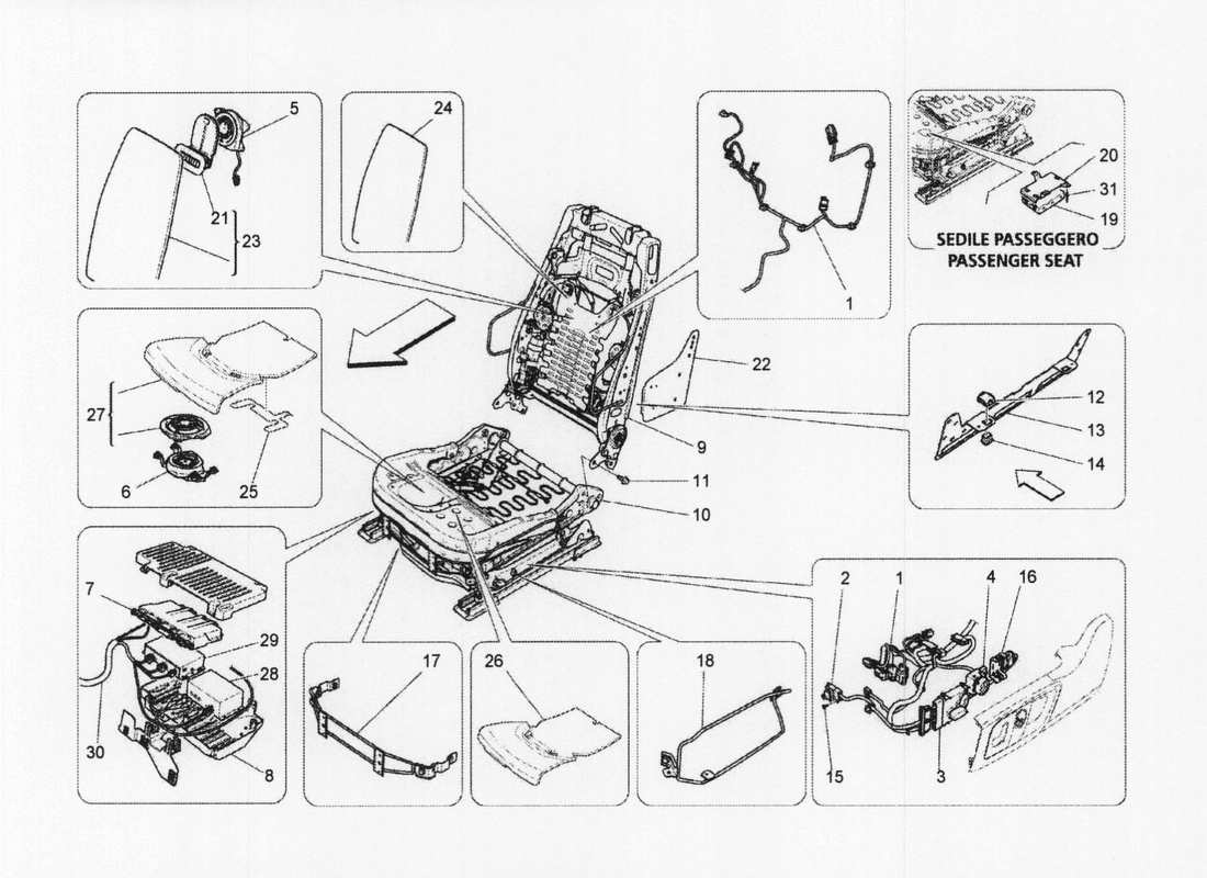 maserati qtp. v6 3.0 bt 410bhp 2wd 2017 asientos delanteros: diagrama de piezas de mecánica y electrónica