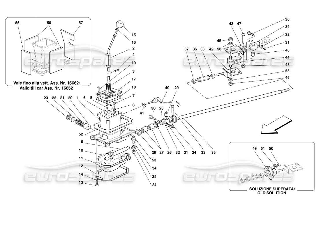 ferrari 355 (2.7 motronic) diagrama de piezas de los controles exteriores de la caja de cambios