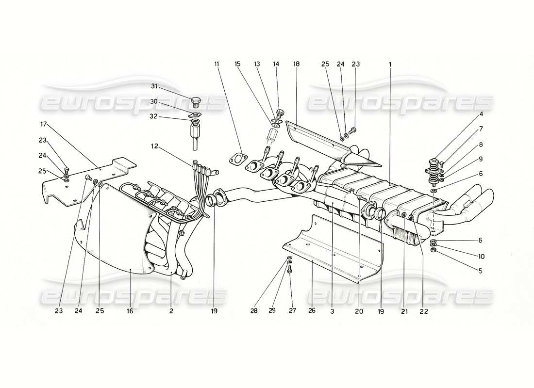 ferrari 308 gt4 dino (1976) sistema de escape diagrama de piezas