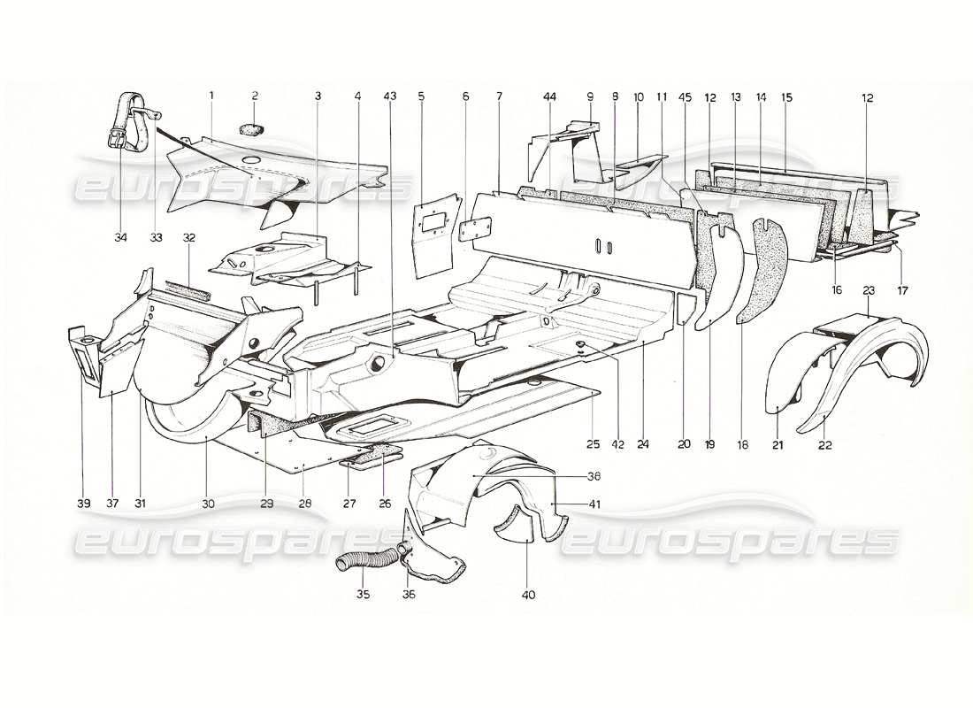 ferrari 308 gt4 dino (1976) carrocería - diagrama de piezas de elementos interiores