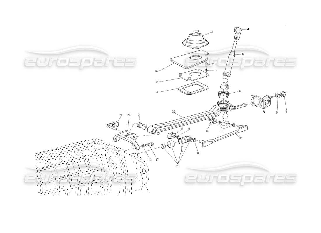 maserati shamal caja de cambios - controles externos diagrama de piezas