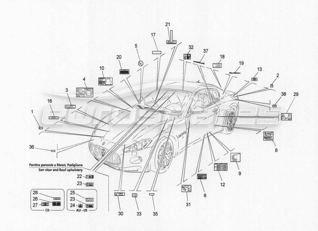 maserati granturismo special edition diagrama de piezas de pegatinas y etiquetas