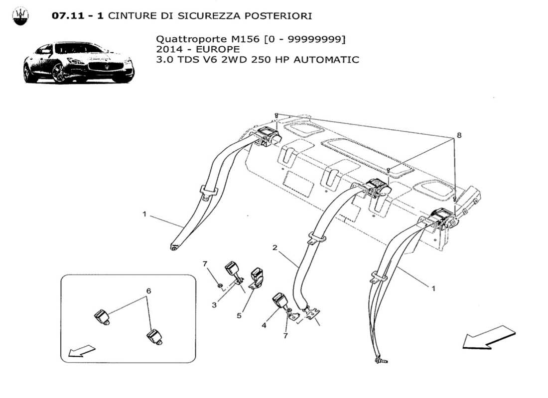 maserati qtp. v6 3.0 tds 250bhp 2014 diagrama de piezas de los cinturones de seguridad traseros