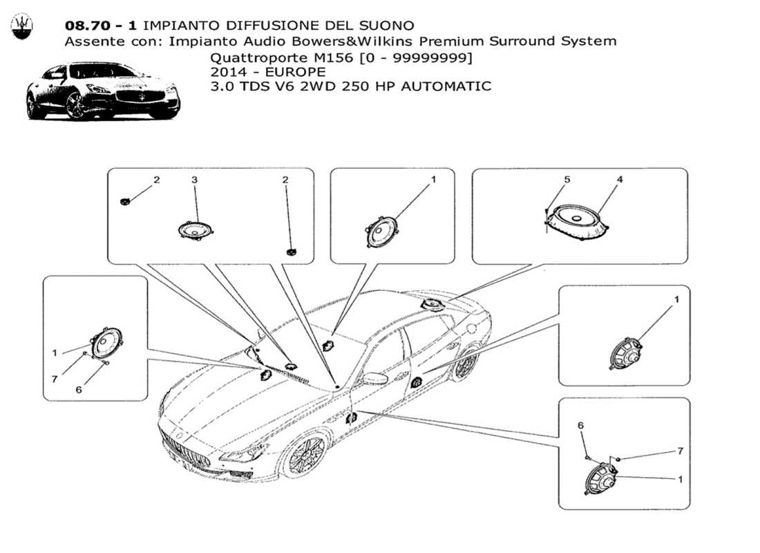 maserati qtp. v6 3.0 tds 250bhp 2014 diagrama de piezas del sistema de difusión de sonido