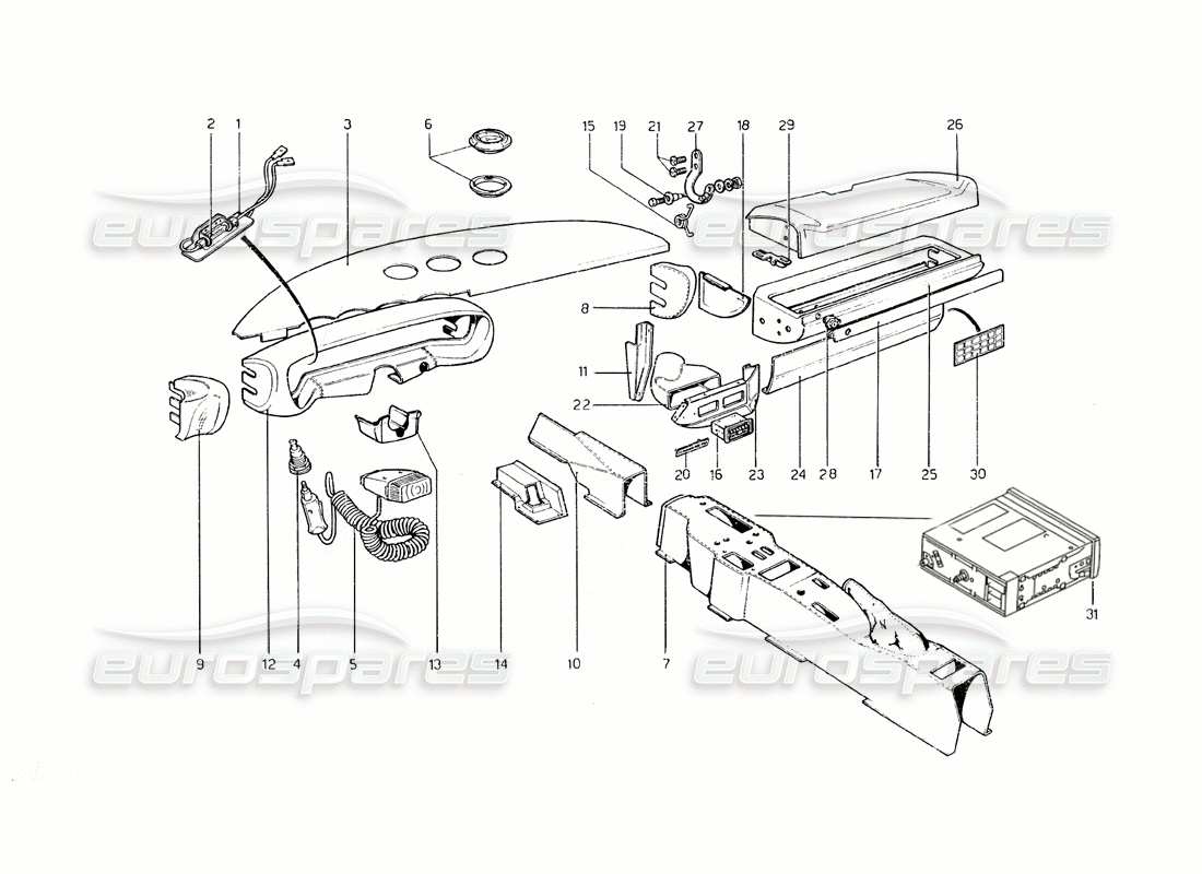 ferrari 308 gt4 dino (1979) adornos interiores y accesorios. diagrama de piezas