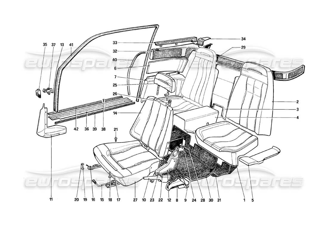 ferrari mondial 8 (1981) diagrama de piezas de asientos