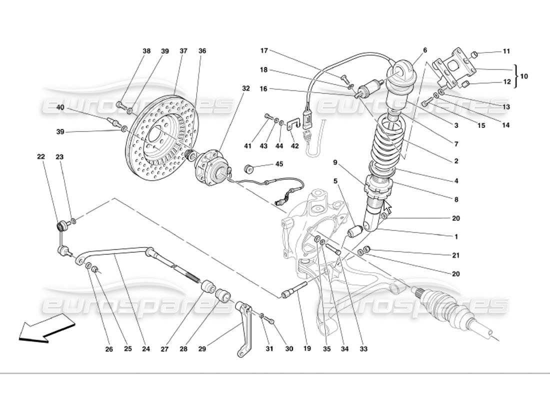 ferrari 360 modena amortiguador de suspensión trasera y disco de freno diagrama de piezas