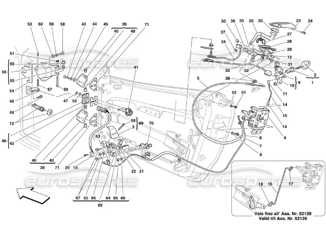 ferrari 360 challenge stradale puertas: diagrama de piezas de control de apertura y bisagras