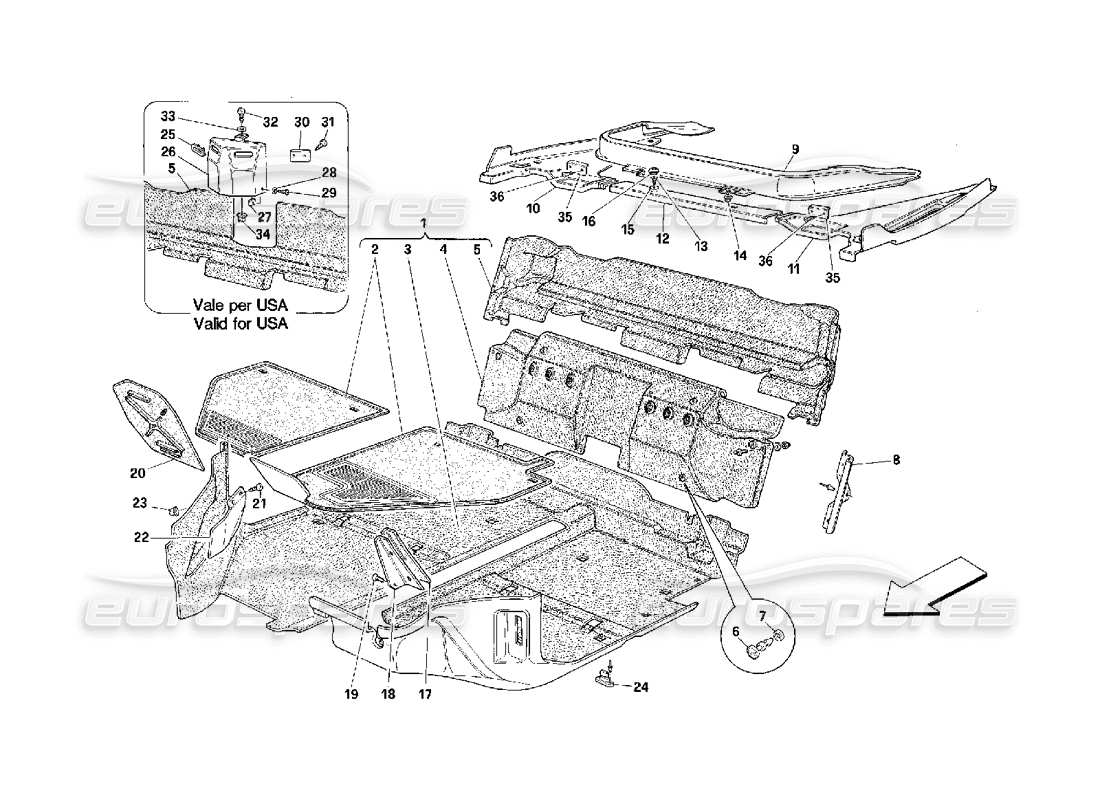 ferrari 348 (2.7 motronic) diagrama de piezas de las alfombras del compartimento de pasajeros