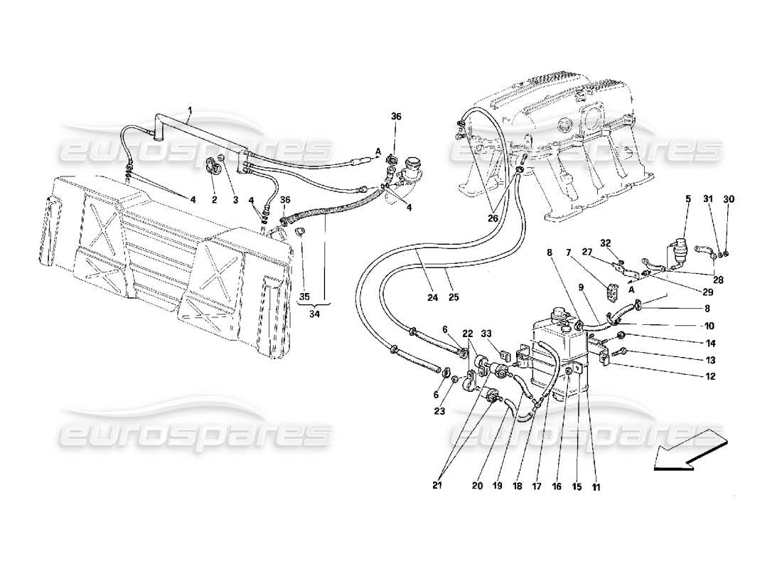 ferrari 348 (2.7 motronic) dispositivo antievaporación diagrama de piezas