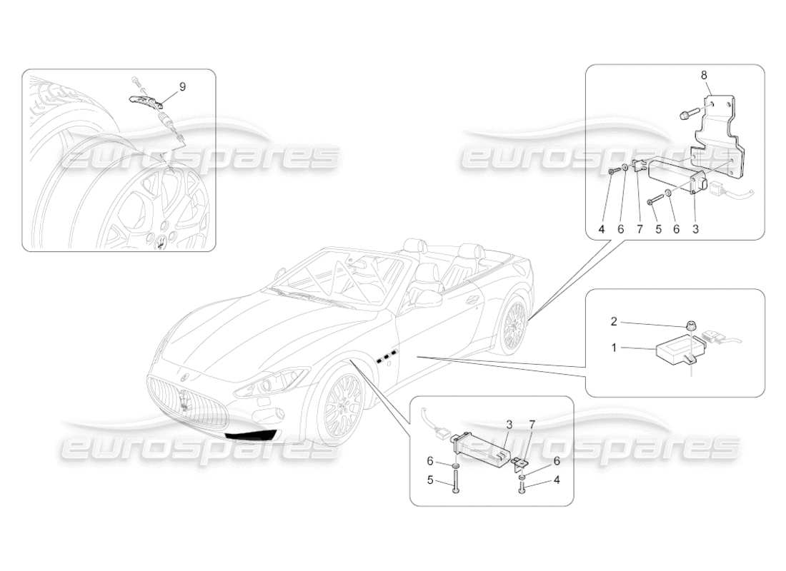 maserati grancabrio (2010) 4.7 sistema de control de presión de neumáticos diagrama de piezas